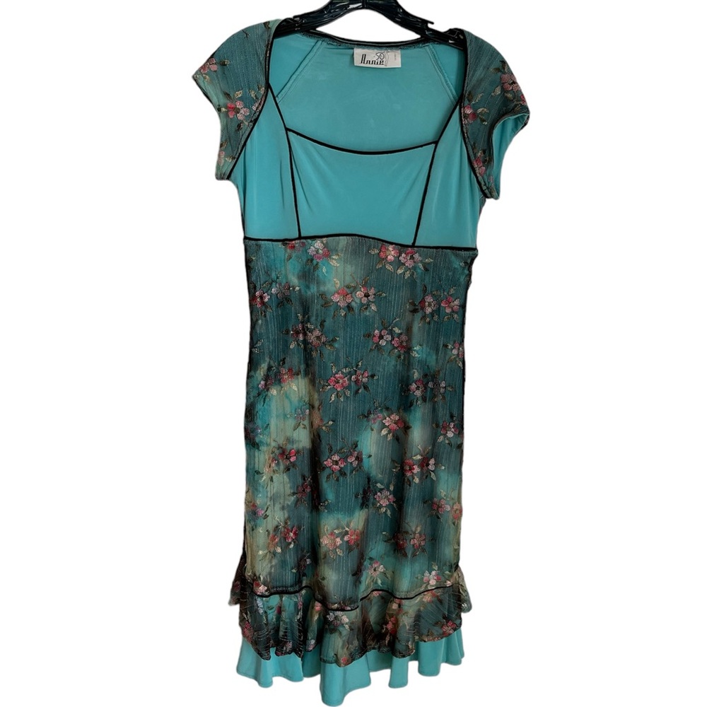 ANNIE 50 TURQUOISE FLORAL FLIRTY DRESS
